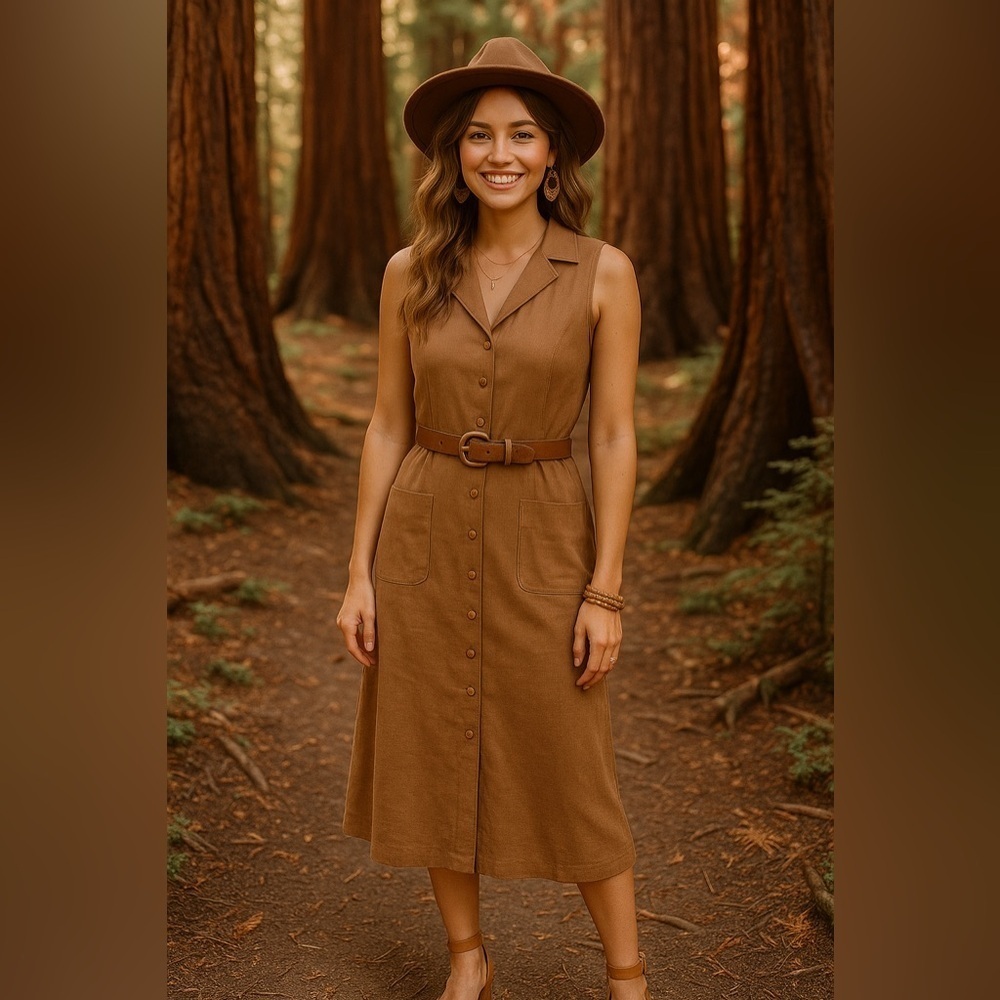 Melissa Harper Sleeveless Button Front Midi Dress Spring Minimalist Art Easter